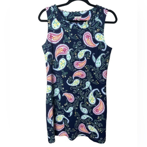 Talbots Paisley Floral Sleeveless Dress Navy Blue Colorful‎ Medium Petite
